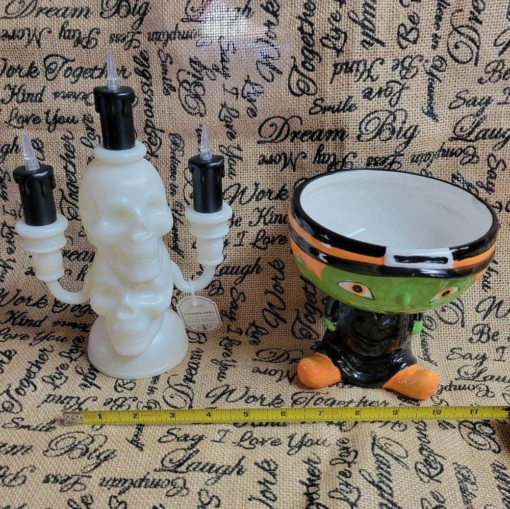 Halloween decorations candy dish & candelabra
